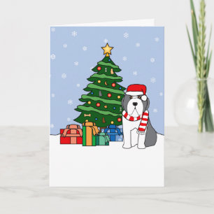 Bearded Collie and Christmas Tree Holiday Card
