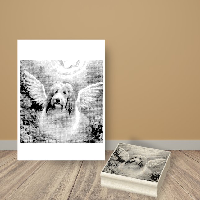 Bearded Collie Angel Wings Pet Loss Rubber Stamp (Creator Uploaded)
