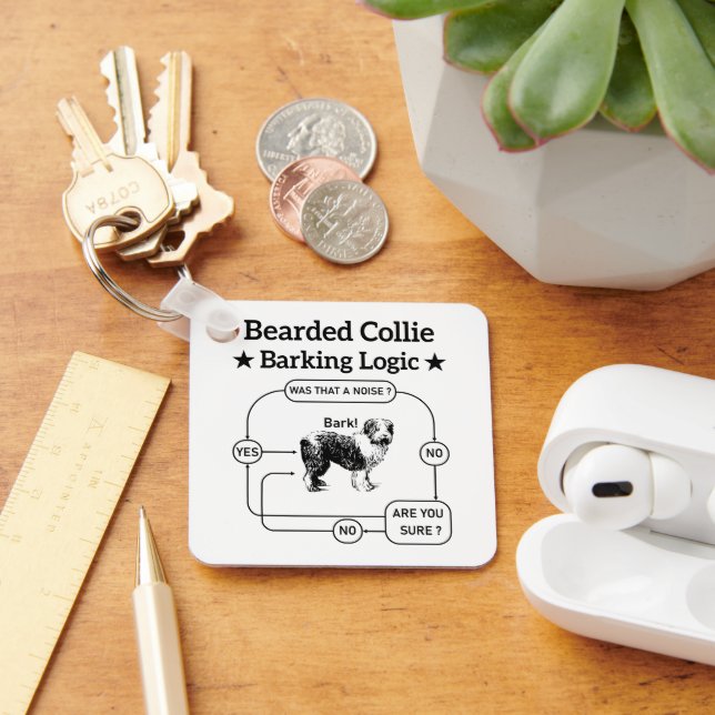 Bearded Collie Barking Logic Funny Dog Sarcastic Keychain (Desk)