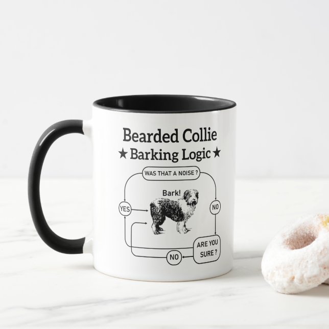 Bearded Collie Barking Logic Funny Dog Sarcastic Mug (With Donut)