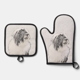Bearded Collie Beardie Black Drawing Cute Dog Art Oven Mitt & Pot Holder Set