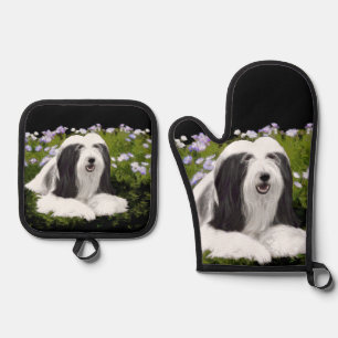 Bearded Collie Beardie Black Painting Cute Dog Art Oven Mitt & Pot Holder Set