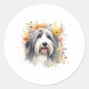 Bearded Collie between Wildflowers 1 Classic Round Sticker