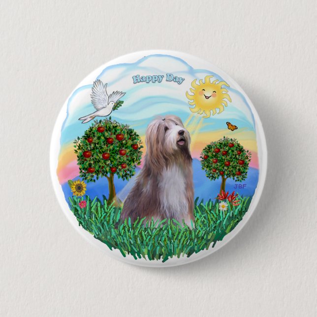 Bearded Collie (brown-white) 2 Inch Round Button (Front)