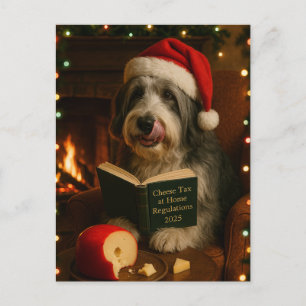 Bearded collie 'Cheese Tax' Christmas postcard