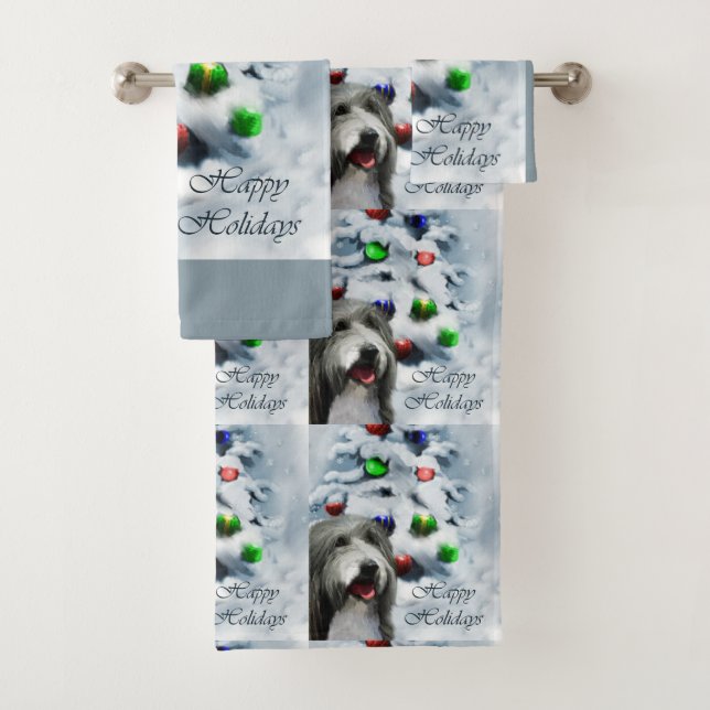 Bearded Collie Christmas Bath Towel Set (Insitu)
