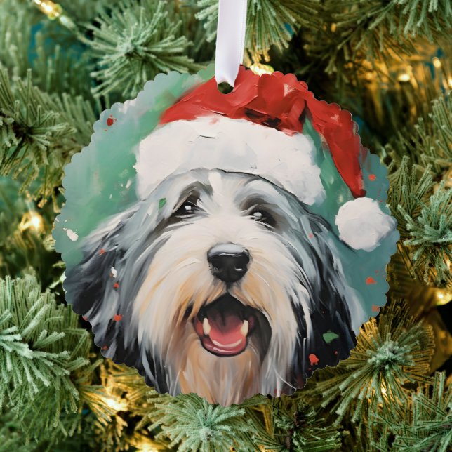 Bearded Collie Christmas brush painting artwork Ornament Card (Insitu (Tree))