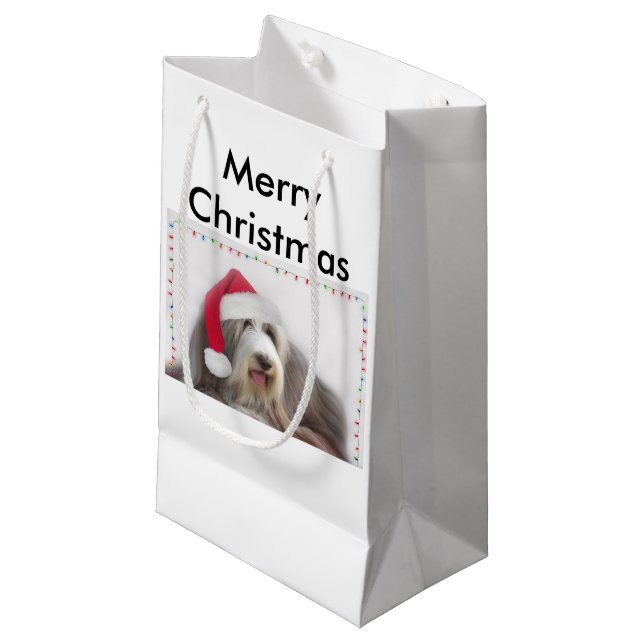 Bearded Collie Christmas gift bag (Front Angled)
