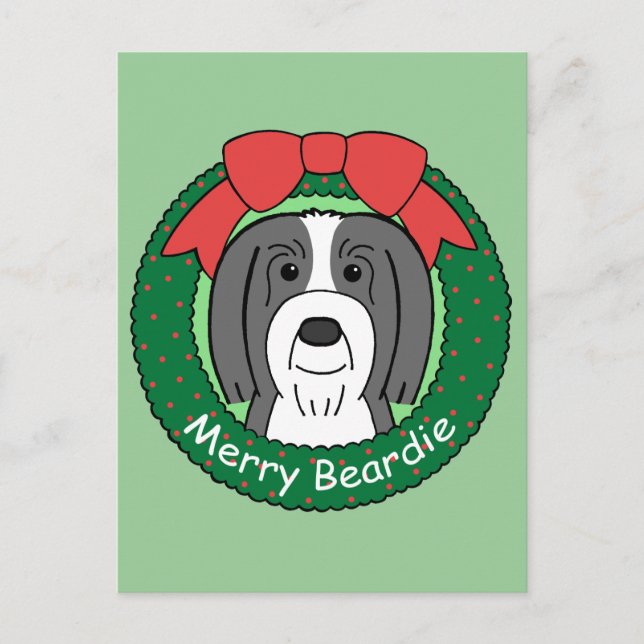 Bearded Collie Christmas Holiday Postcard (Front)