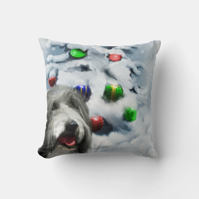Bearded Collie Christmas Throw Pillow (Front)