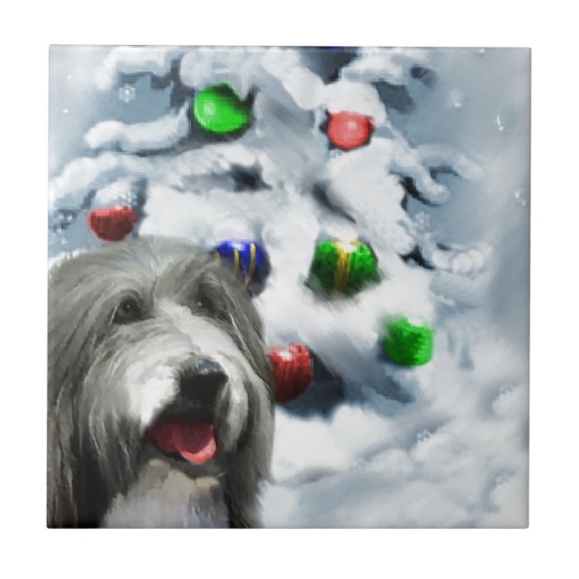 Bearded Collie Christmas Tile (Front)