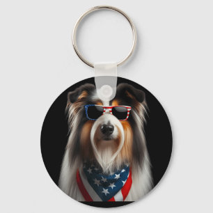 Bearded Collie Dog 4th Of July American Independen Keychain