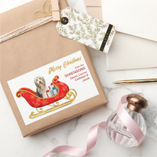 Bearded Collie Dog Christmas Sleigh Sticker