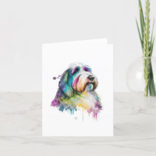 Bearded Collie Dog In Watercolor & Pen Holiday Card