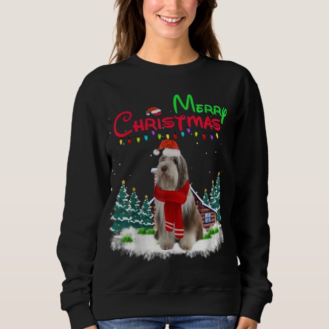 Bearded Collie Dog Light Mighty Christmas Tree Xma Sweatshirt (Front)