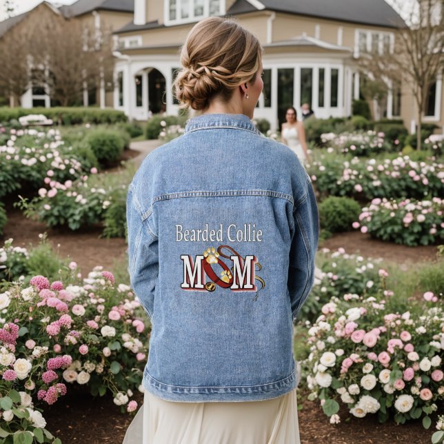 Bearded Collie Dog MOM Denim Jacket (Wedding Back)
