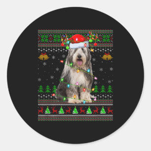 Bearded Collie Dog Ugly Christmas Sweater Holiday  Classic Round Sticker