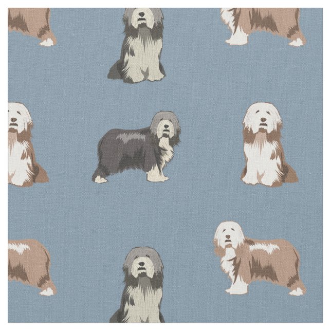 Bearded collie dogs blue fabric (Close Up)