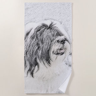 Bearded Collie Drawing - Cute Original Dog Art Beach Towel