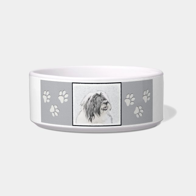Bearded Collie Drawing - Cute Original Dog Art Bowl (Right)
