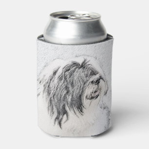 Bearded Collie Drawing - Cute Original Dog Art Can Cooler