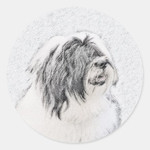 Bearded Collie Drawing - Cute Original Dog Art Classic Round Sticker