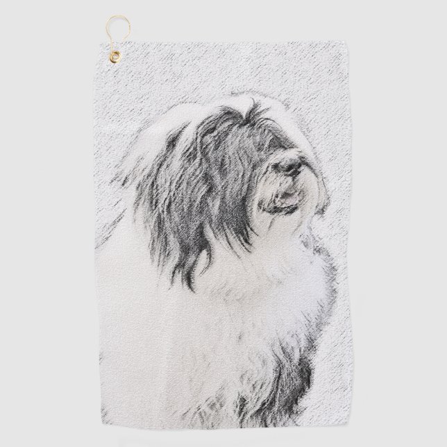 Bearded Collie Drawing - Cute Original Dog Art Golf Towel (Front)