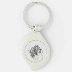 Bearded Collie Drawing - Cute Original Dog Art Keychain