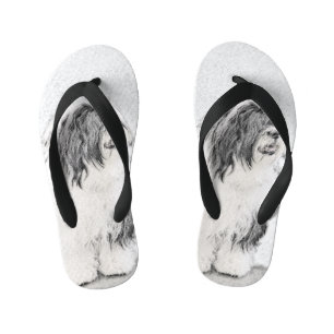 Bearded Collie Drawing - Cute Original Dog Art Kid's Flip Flops