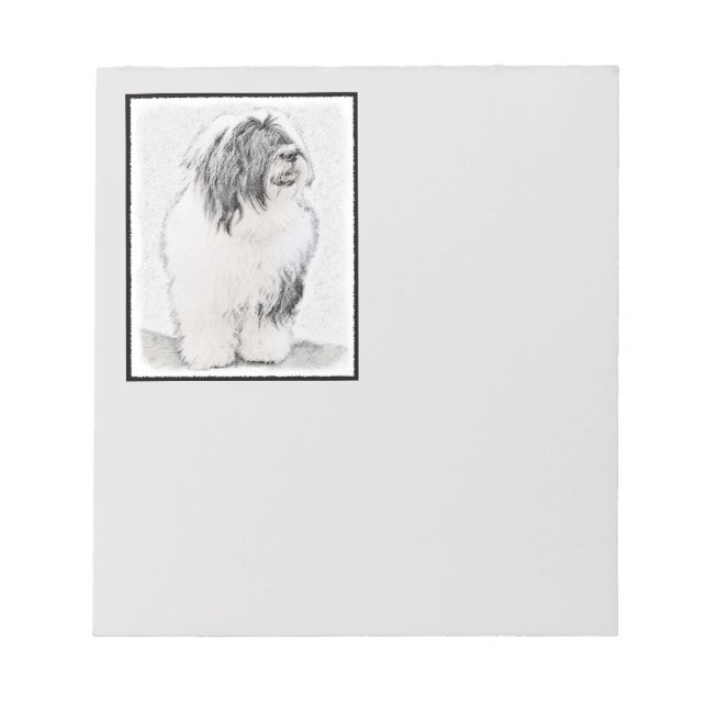 Bearded Collie Drawing - Cute Original Dog Art Notepad (Front)