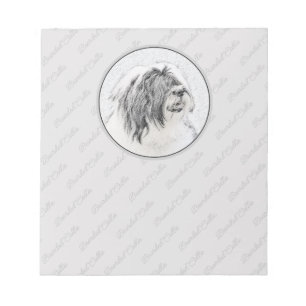 Bearded Collie Drawing - Cute Original Dog Art Notepad