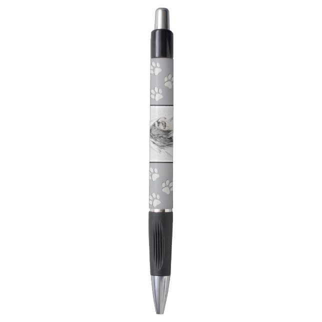 Bearded Collie Drawing - Cute Original Dog Art Pen (Front Vertical)