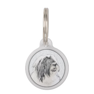 Bearded Collie Drawing - Cute Original Dog Art Pet Tag