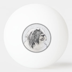 Bearded Collie Drawing - Cute Original Dog Art Ping Pong Ball