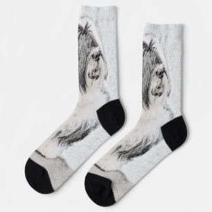 Bearded Collie Drawing - Cute Original Dog Art Socks