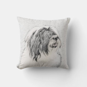Bearded Collie Drawing - Cute Original Dog Art Throw Pillow