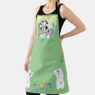Bearded Collie fishing for dinner Apron