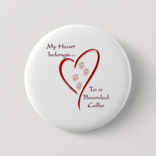Bearded Collie Heart Belongs 2 Inch Round Button