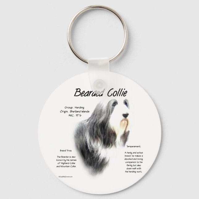 Bearded Collie History; Love Bearded Collies Keychain (Front)