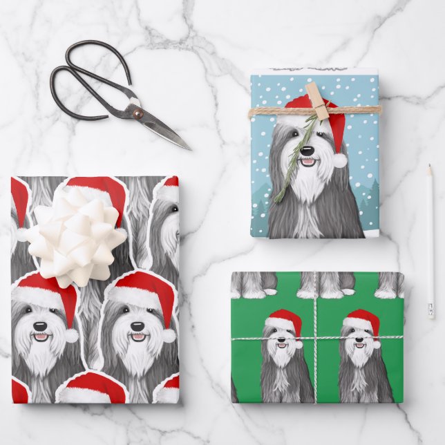 Bearded Collie Holiday Cute Dog Christmas Wrapping Paper Sheet (Front)
