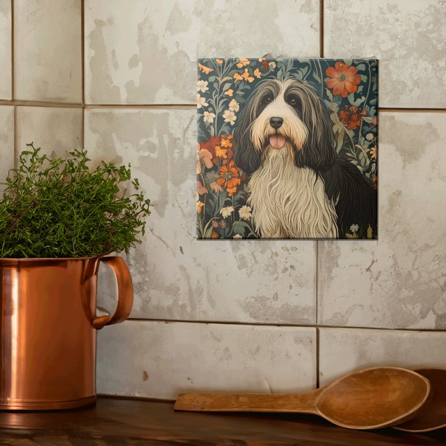Bearded Collie in a William Morris Style Garden Tile (Creator Uploaded)