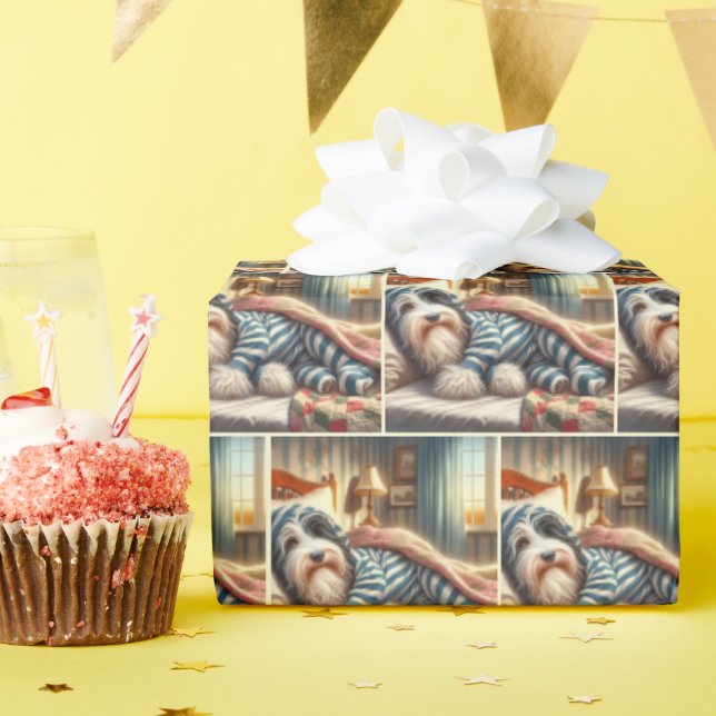 Bearded Collie In Bed Wrapping Paper (Birthday Party)