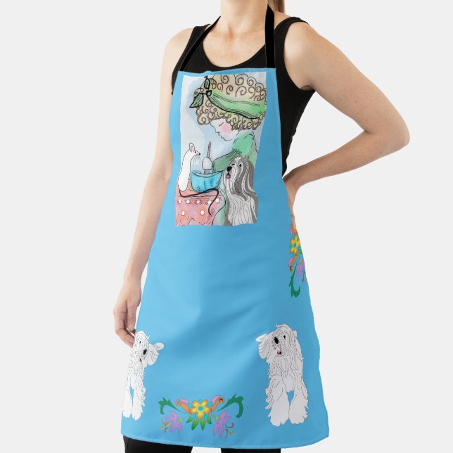 Bearded Collie in Kitchen come to Lunch Apron (Insitu)
