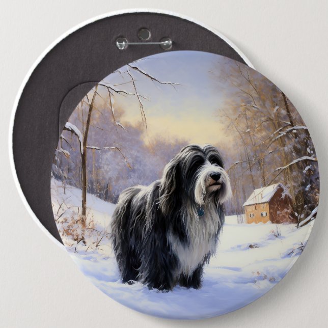Bearded Collie Let It Snow Christmas  6 Inch Round Button (Front & Back)