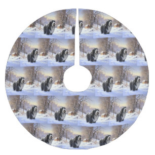 Bearded Collie Let It Snow Christmas Brushed Polyester Tree Skirt