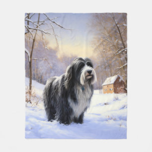 Bearded Collie Let It Snow Christmas  Fleece Blanket