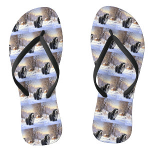 Bearded Collie Let It Snow Christmas Flip Flops