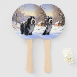 Bearded Collie Let It Snow Christmas  Hand Fan