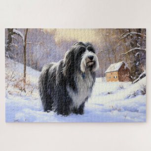 Bearded Collie Let It Snow Christmas Jigsaw Puzzle