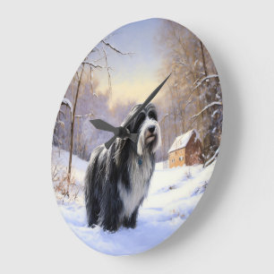 Bearded Collie Let It Snow Christmas Large Clock